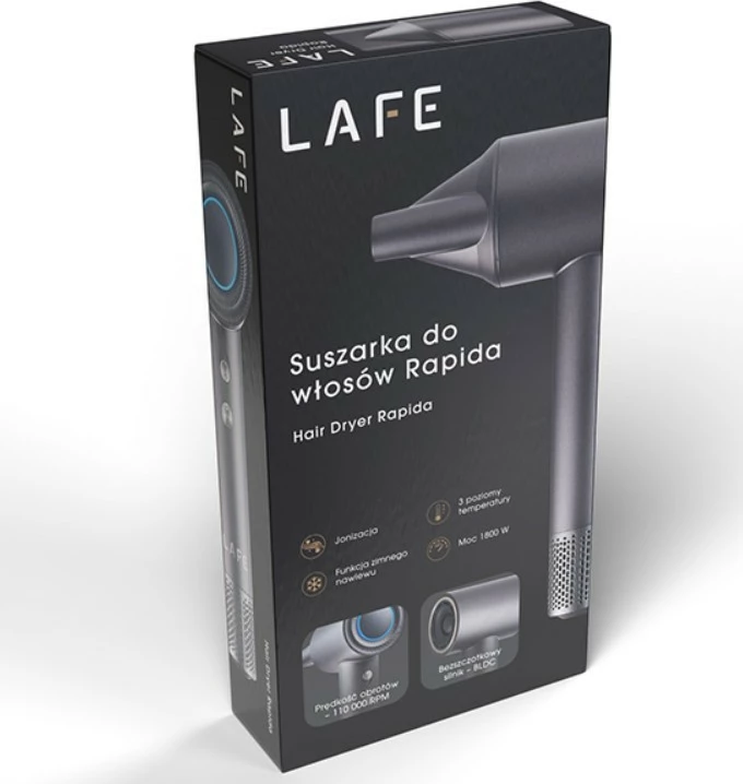 Tharëse flokësh Lafe Rapida (LAFSUS47461) BLDC 1600W, 4 nivele nxehtësie, 2 shpejtësi, jonizim, turbo, cool shot, me koncentrator, grafit