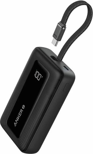 Powerbank Anker Zolo A1688H11 10000 mAh 30W me kabllo USB-C të integrume, e zezë