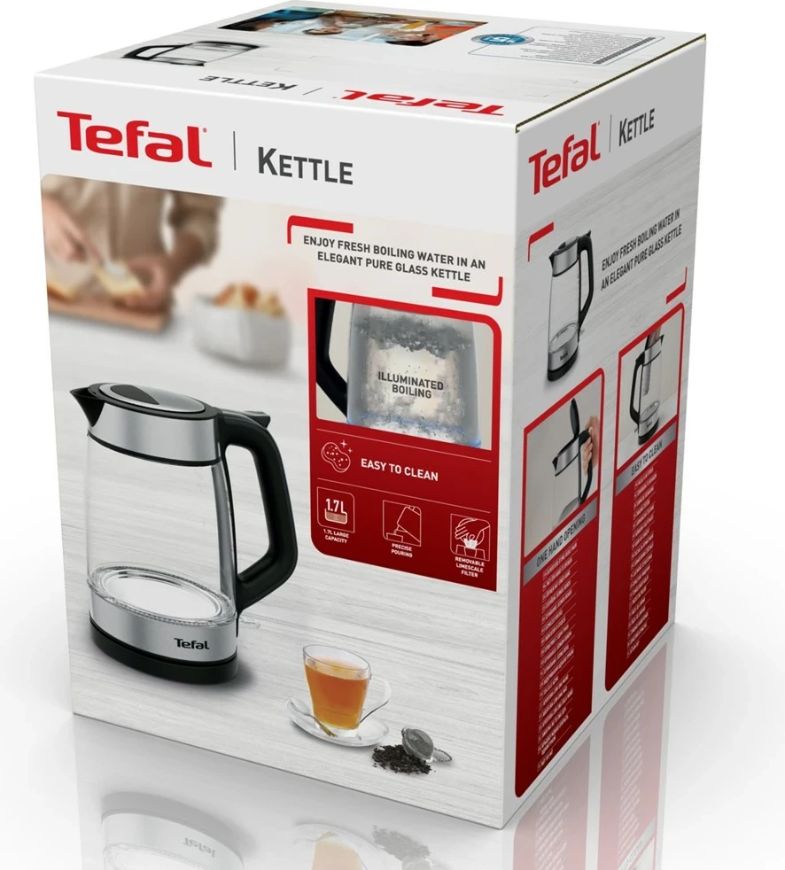 Ibrik elektrik Tefal KI605830, 1.7L, 2200W, xham, argjendtë/zi