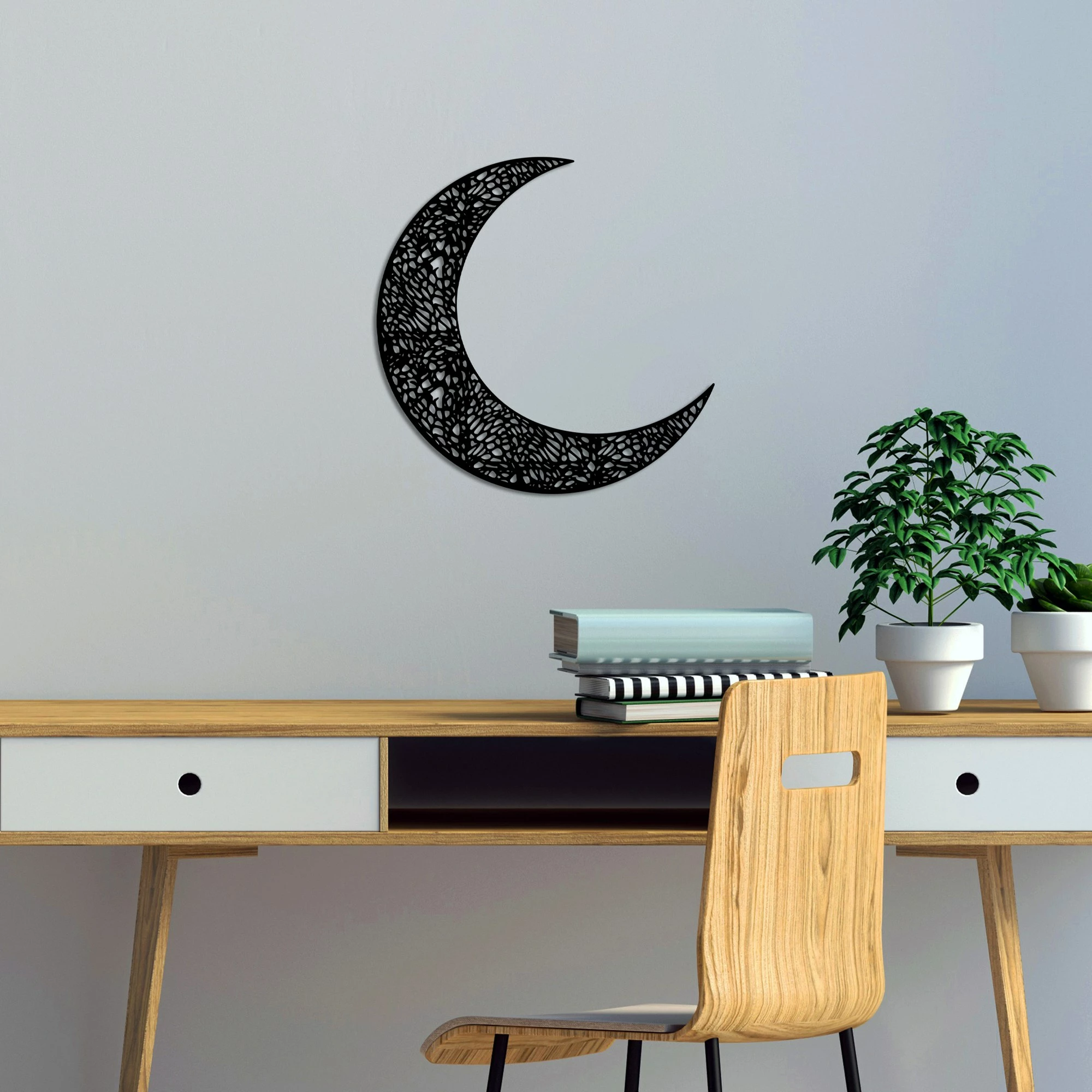 Aksesor dekorativ muri prej metali, gjysmëhëna 3, Wallity, ngjyrë e zezë, 49x49cm