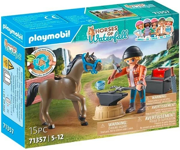 Set lodrash Playmobil Horses of Waterfall 71357 me farkëtar Ben dhe kalin Achilles