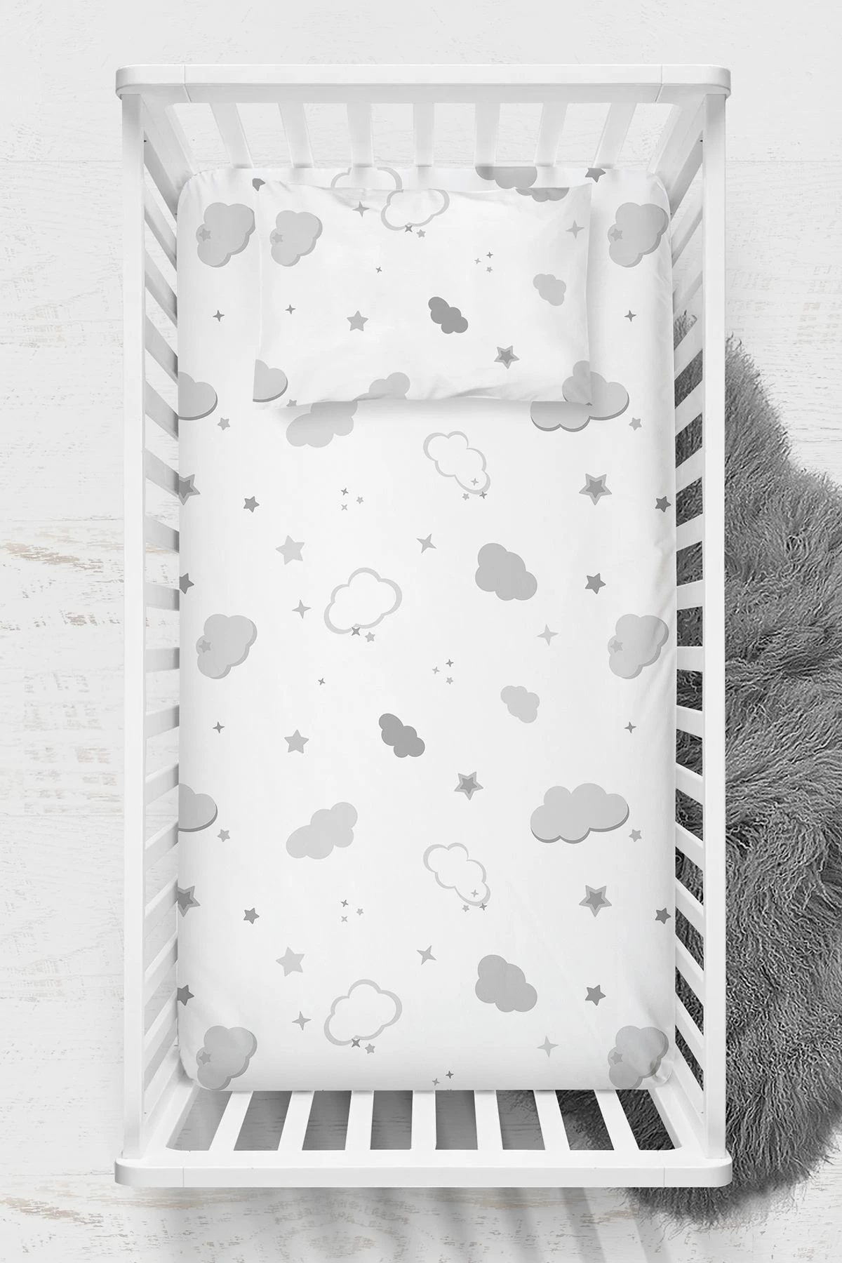 Set çarçafi i sheshtë për fëmijë Ranforce L'essentiel, Bulut, gri