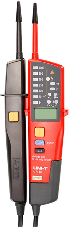 Testues tensioni dhe vazhdimësie, UNI-T UT18E, 6–1000V AC/DC, LCD + LED, test RCD, IP65
