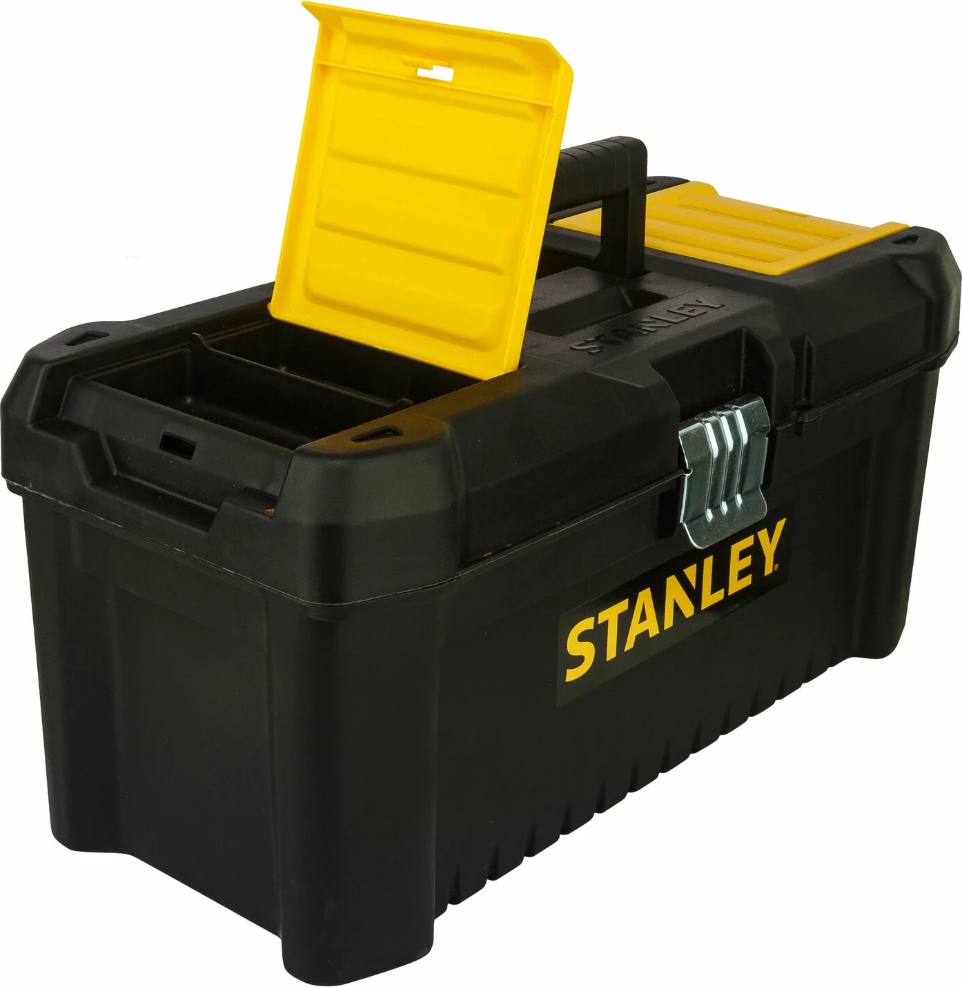 Kuti veglash Stanley STST1-75518 40 cm, me kapëse metalike, e kyçshme, zezë/verdhë