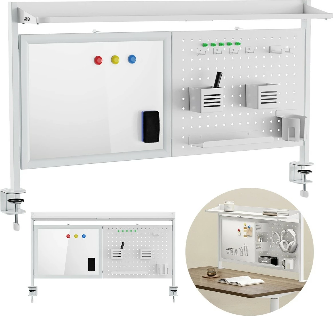 Ndarës tavoline Ergo Office ER-301W me tabelë magnetike dhe perforuar, i bardhë
