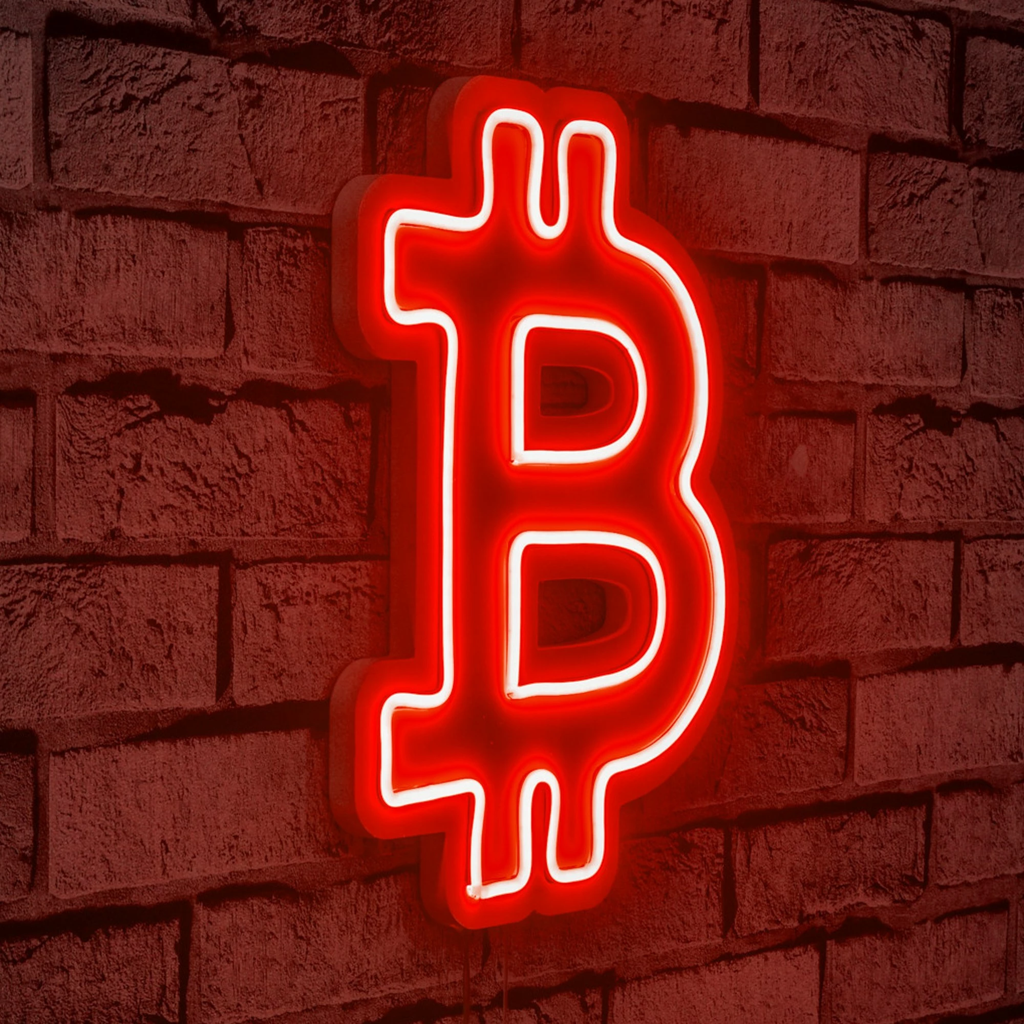Dritë murale dekorative plastike LED, simboli i Bitcoin, e kuqe