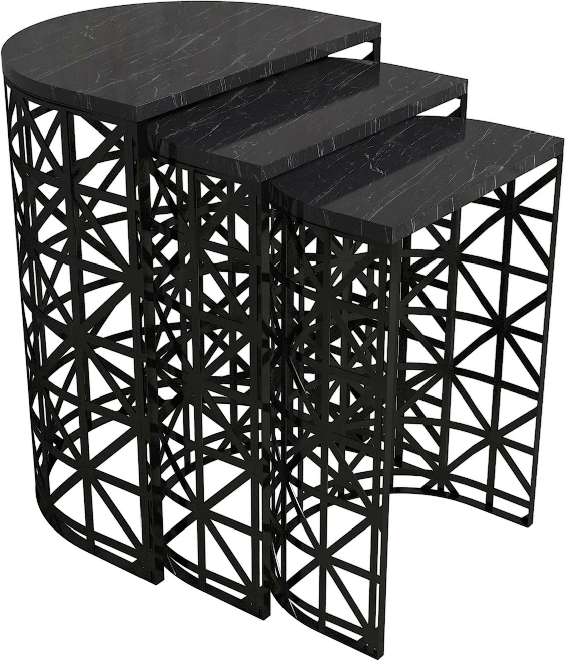 Set tavolinash të mbivendosura Hanah Home, stil, mermer i zi (3 copë)