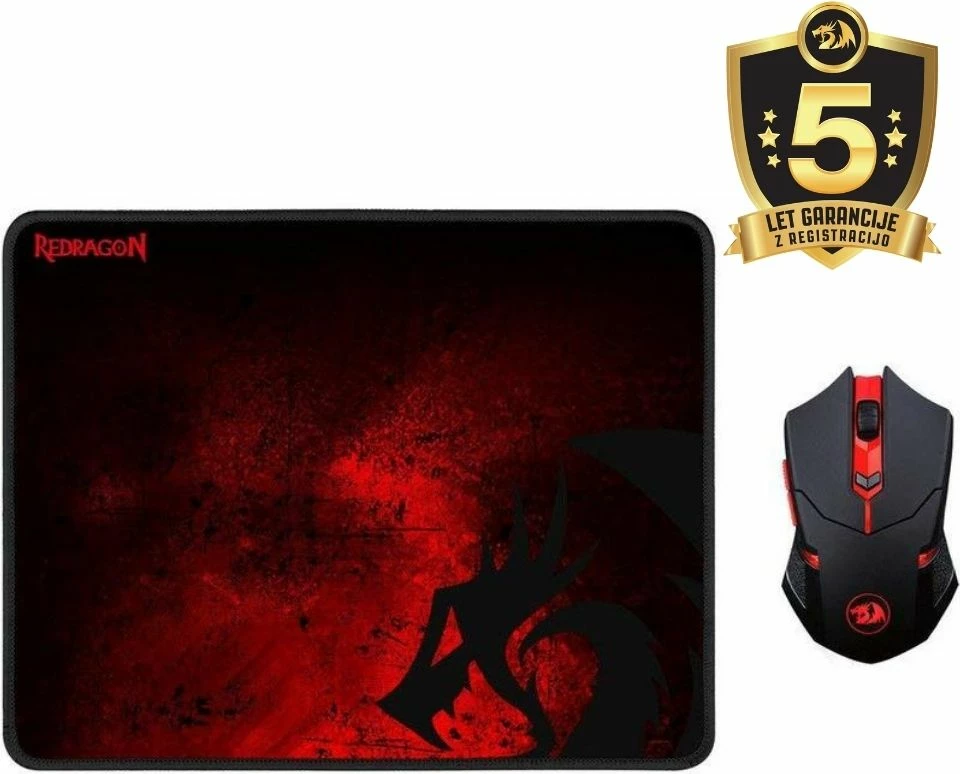 Set Maus + Mauspad Redragon M601-WL, 800-2400 DPI, 33x26 cm, zi/kuq, 2n1