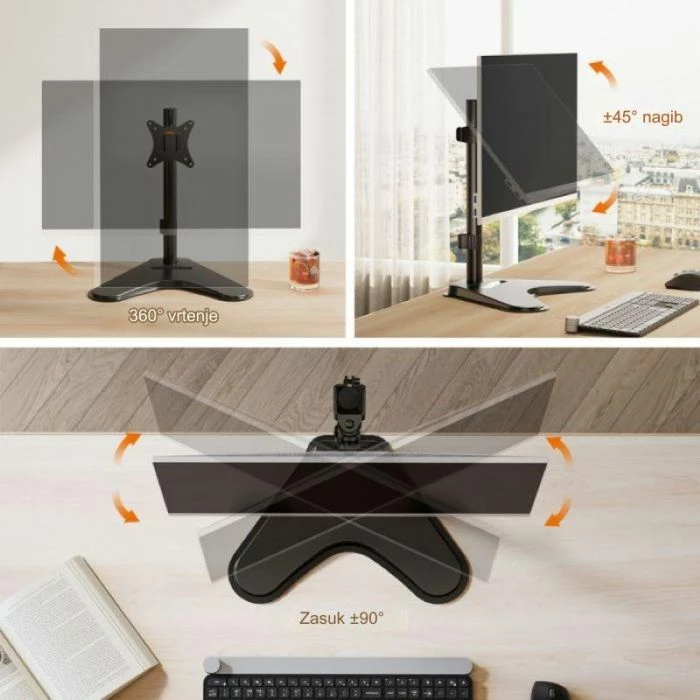 Mbajtës monitori desktop i rregullueshëm VONHAUS 3000241, 13"-32", VESA 75x75/100x100, max 9 kg, i zi
