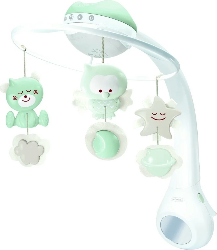 Karusel muzikor 3-në-1 për fëmijë B-kids Infantino, projektor, llambë nate, jeshil/bardhë