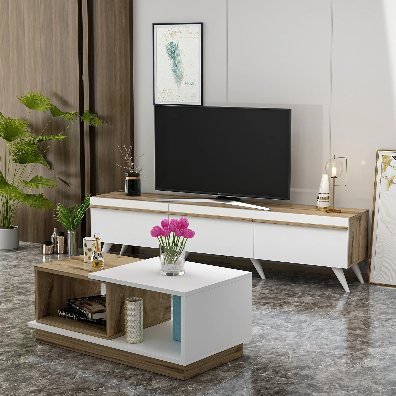 Set mobiljesh për dhomë dite Hanah Home, Valentina, e bardhë dhe safir
