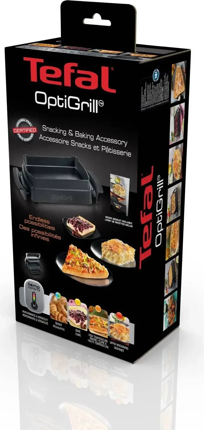 Aksesor pjekjeje, Tefal XA725870, për OptiGrill Elite/OptiGrill+, tavë jo-ngjitëse me doreza rezistente nxehtësisë, e larë në pjatalarëse, e zezë