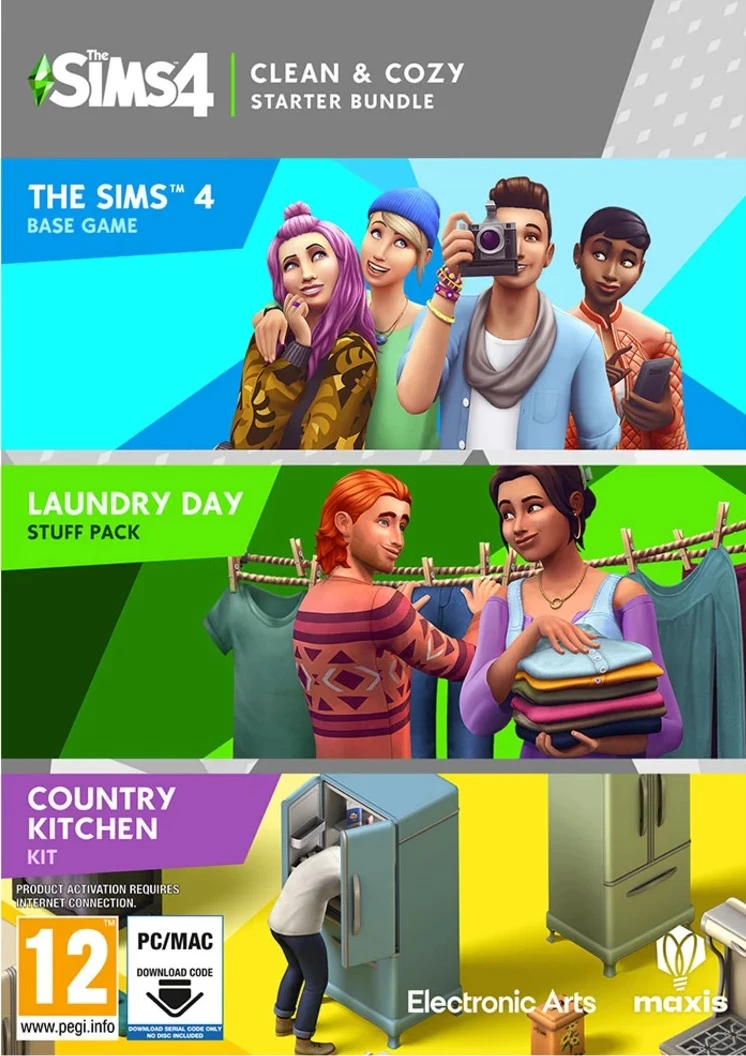 Lojë PC Electronic Arts The Sims 4 Clean & Cozy Starter Bundle, kod shkarkimi, bundle me Base Game + Country Kitchen Kit + Laundry Day Stuff