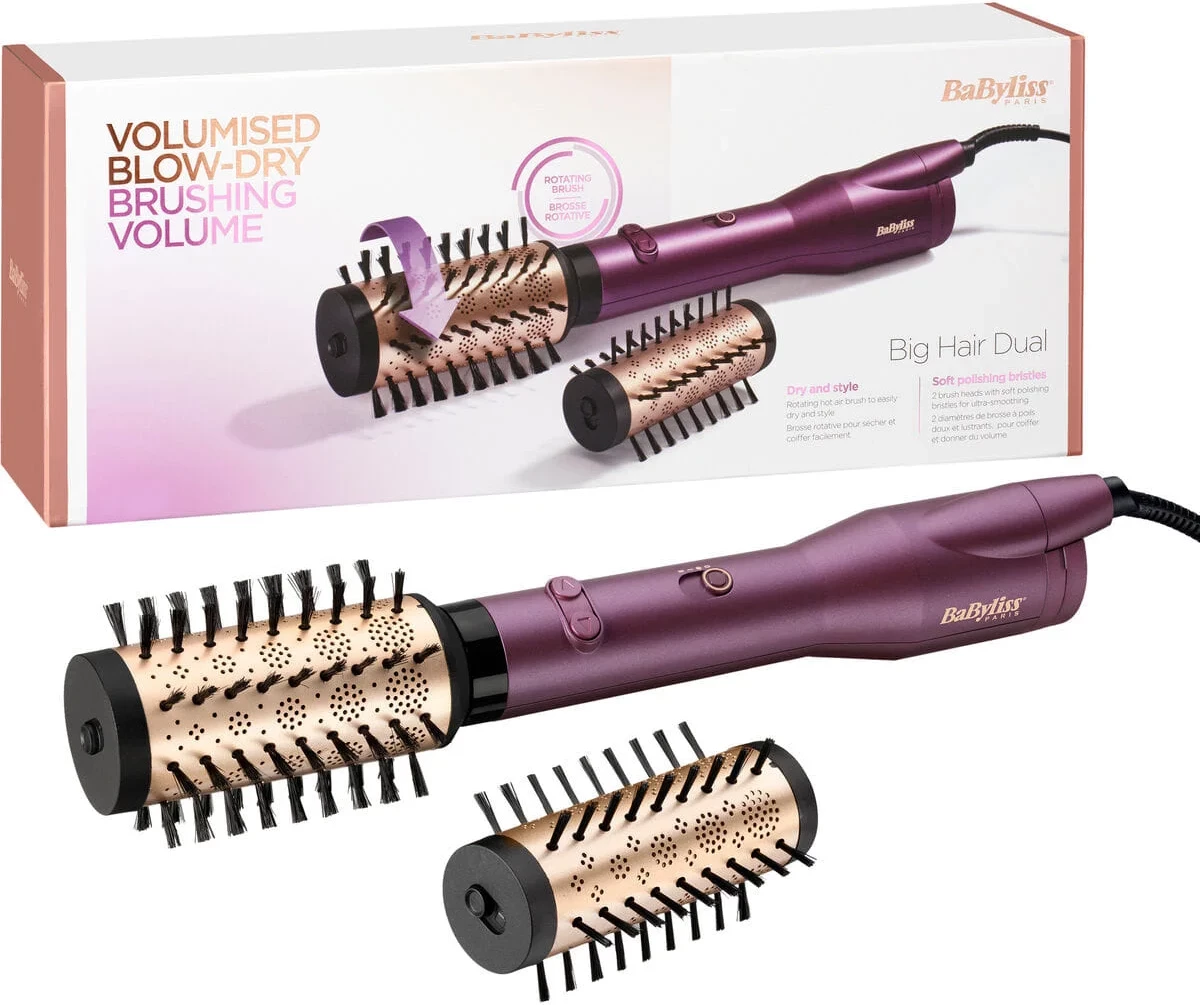 Furçë flokësh me ajër të nxehtë, BaByliss AS950E, 650W, rrotulluese 2‑në‑1, furça 50mm & 40mm, teknologji jonike, kabllo rrotulluese 2.5 m, vjollcë/ari