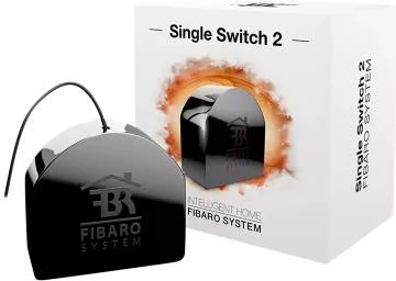 Ndërprerës smart FIBARO Single Switch 2 FGS-213, modul një-kanalësh për automatizim shtëpie, 65 x 65 x 45 mm, e zezë