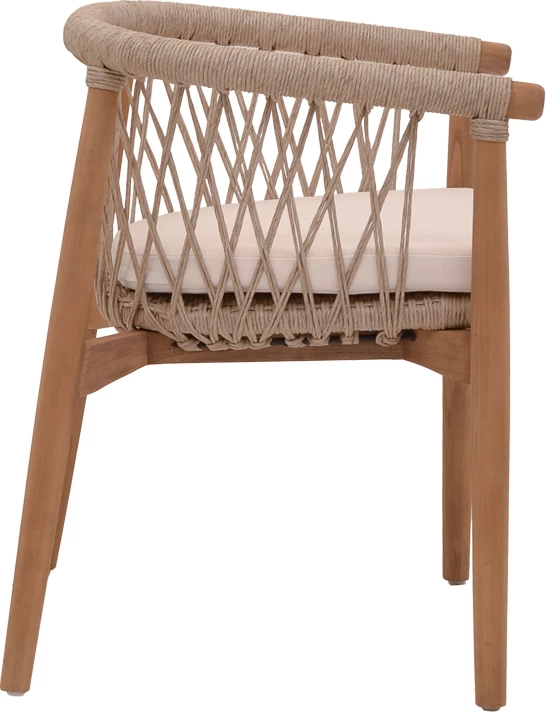 Karrige Abby, skelet druri teak, ngjyrë natyrale dhe jastëk krem, 60x58x78cm