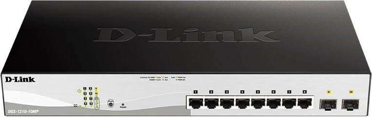 Switch D-Link DGS-1210-10MP/E, 8 porta Gigabit PoE, 2 porta SFP, i zi