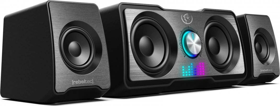 Altoparlantë multimedia Rebeltec ROCK 2.1, me subwoofer, RGB LED, i zi