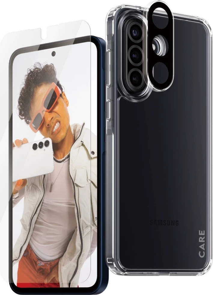 Set mbrojtës 3-në-1 për celular Samsung Galaxy A36 5G, PanzerGlass CARE, kasë + xham + mbrojtës lente, Transparent