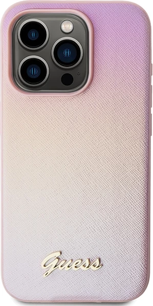 Mbështjellës Guess GUHCP15XPSAIRSP për iPhone 15 Pro Max 6.7", Saffiano Iridescent Script, rozë