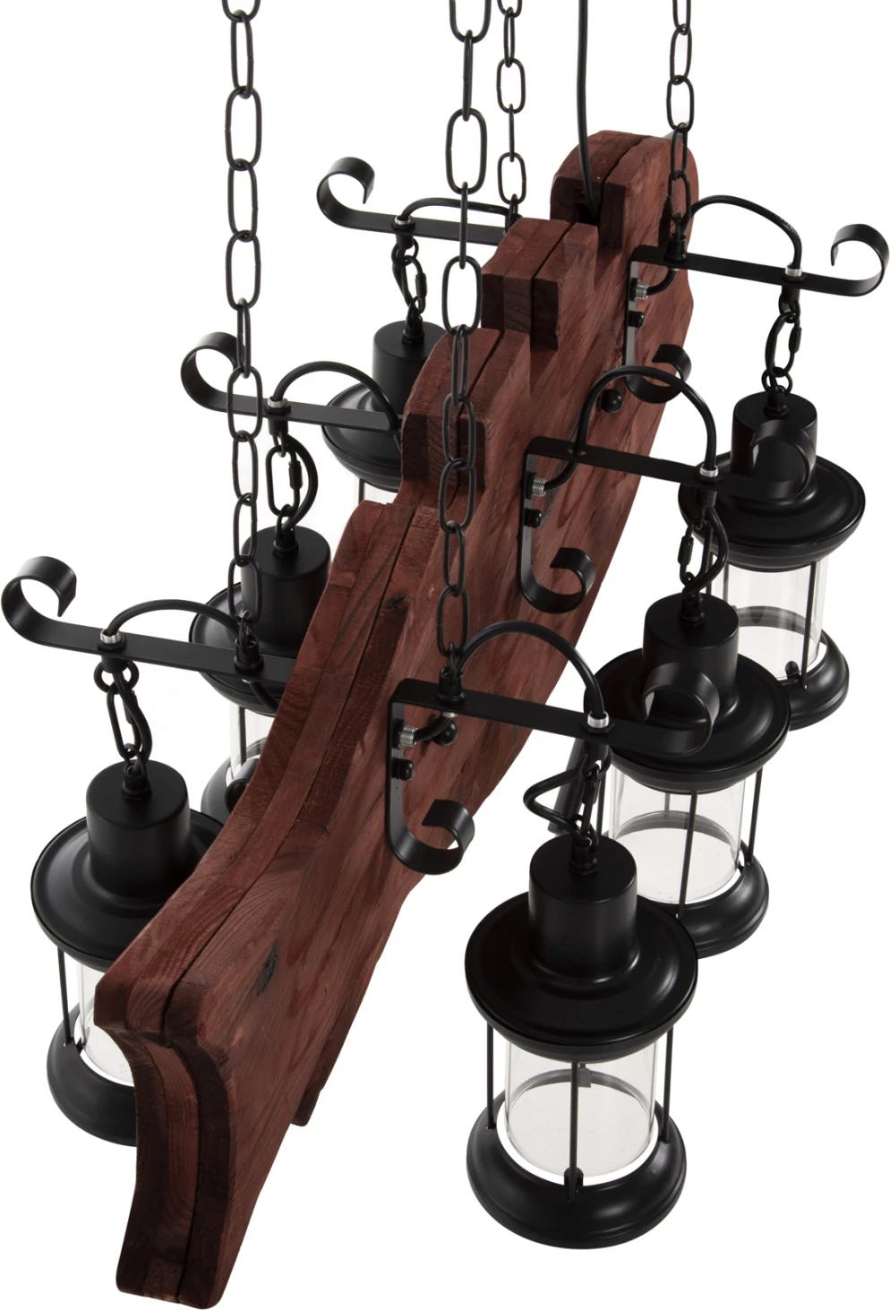 Llambë tavani me 6 drita, FH4118, dru, metal i zi, qelq, 95x35x116H cm