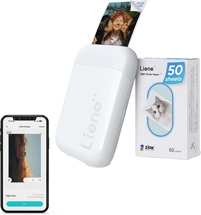 Printer fotografish portativ Liene Pearl KW001-65022, 2x3\", Zink, Bluetooth, 50 fletë, i bardhë
