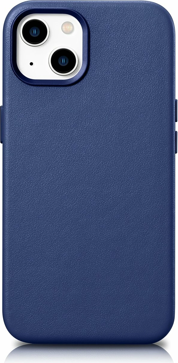 Mbështjellës iCarer për iPhone 14, lëkurë natyrale, MagSafe, kaltër