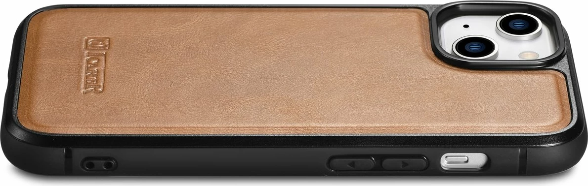 Mbështjellës iCarer për iPhone 14, lëkurë natyrale, Kafe