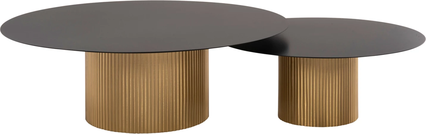 Tavolina kafeje 2 copë CLAD FH11916 metalike në ngjyrë ari-zi, Φ110x38H & Φ80x32H cm