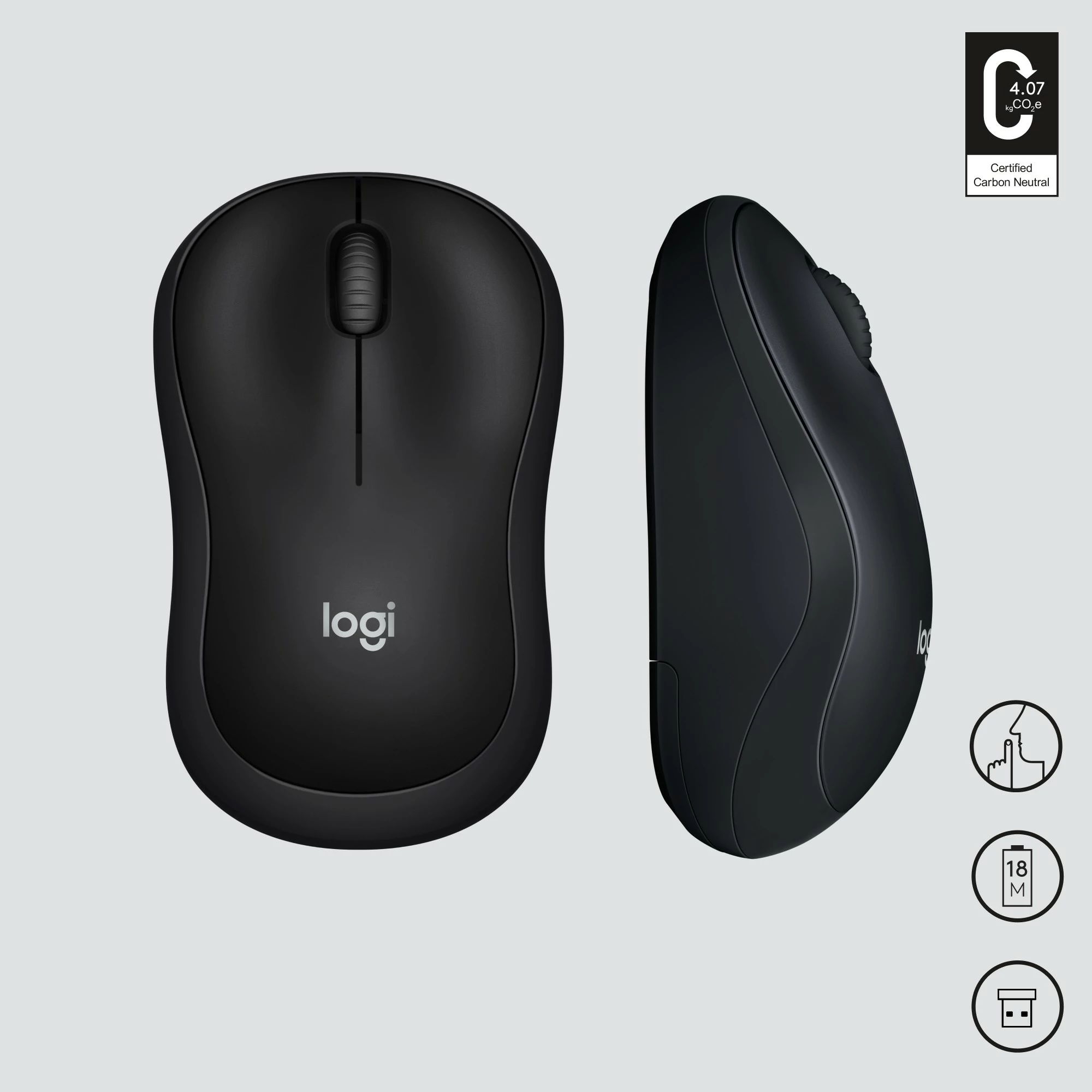 Maus Logitech M220 SILENT, Ambidextrous, Optical, RF Wireless, 1000 DPI, Charcoal