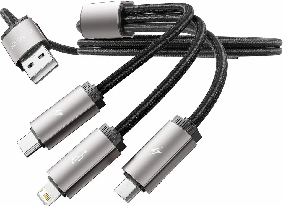 Kabllo 3-në-1 Tech-Protect UltraBoost, 1m, USB-A në Lightning/USB-C/Micro USB, Gri