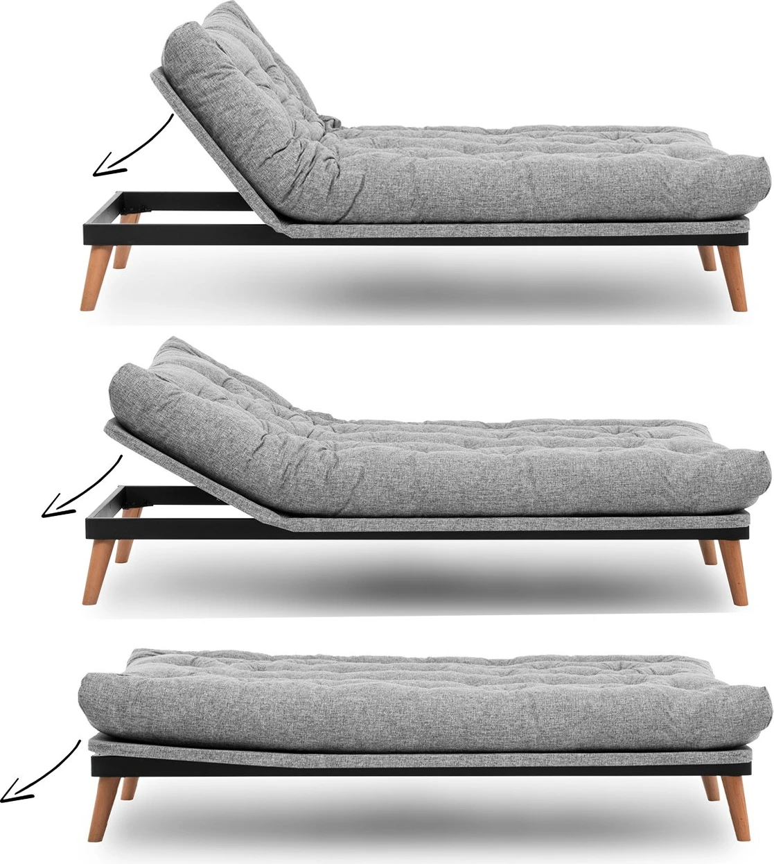 Divan-krevat treshe Atelier del Sofa, Saki, ngjyrë gri e çelët