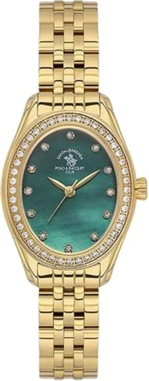 Polo Women's Oval Watch Green Dial Gold Band Quartz