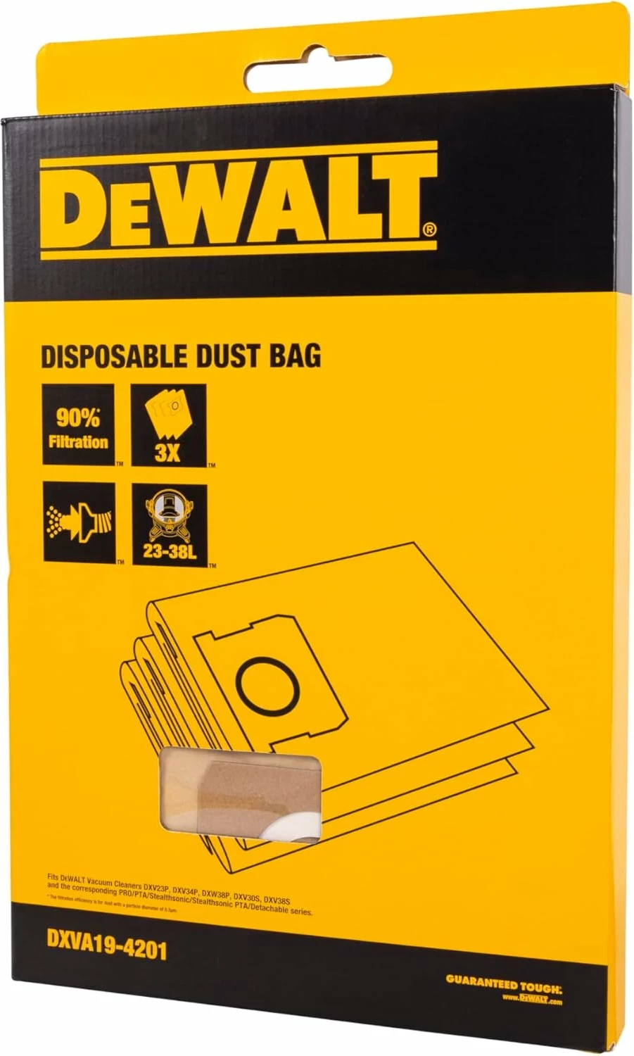 Qese pluhuri për fshesë me korent DeWalt DXVA19-4201 23–38L, 3 copë