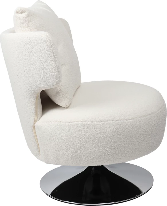 Karrige me jastëk Percival, pëlhurë teddy, bazë kromi, 76x67x76cm