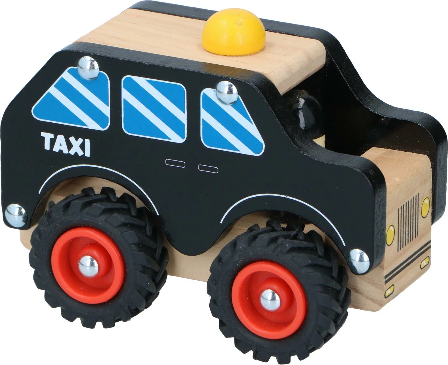 Taksi lodër druri për fëmijë, BD VOZICKI, 18407-TAXI, rrota lëvizëse, 12.5 cm, +2 vjet, e kuqe