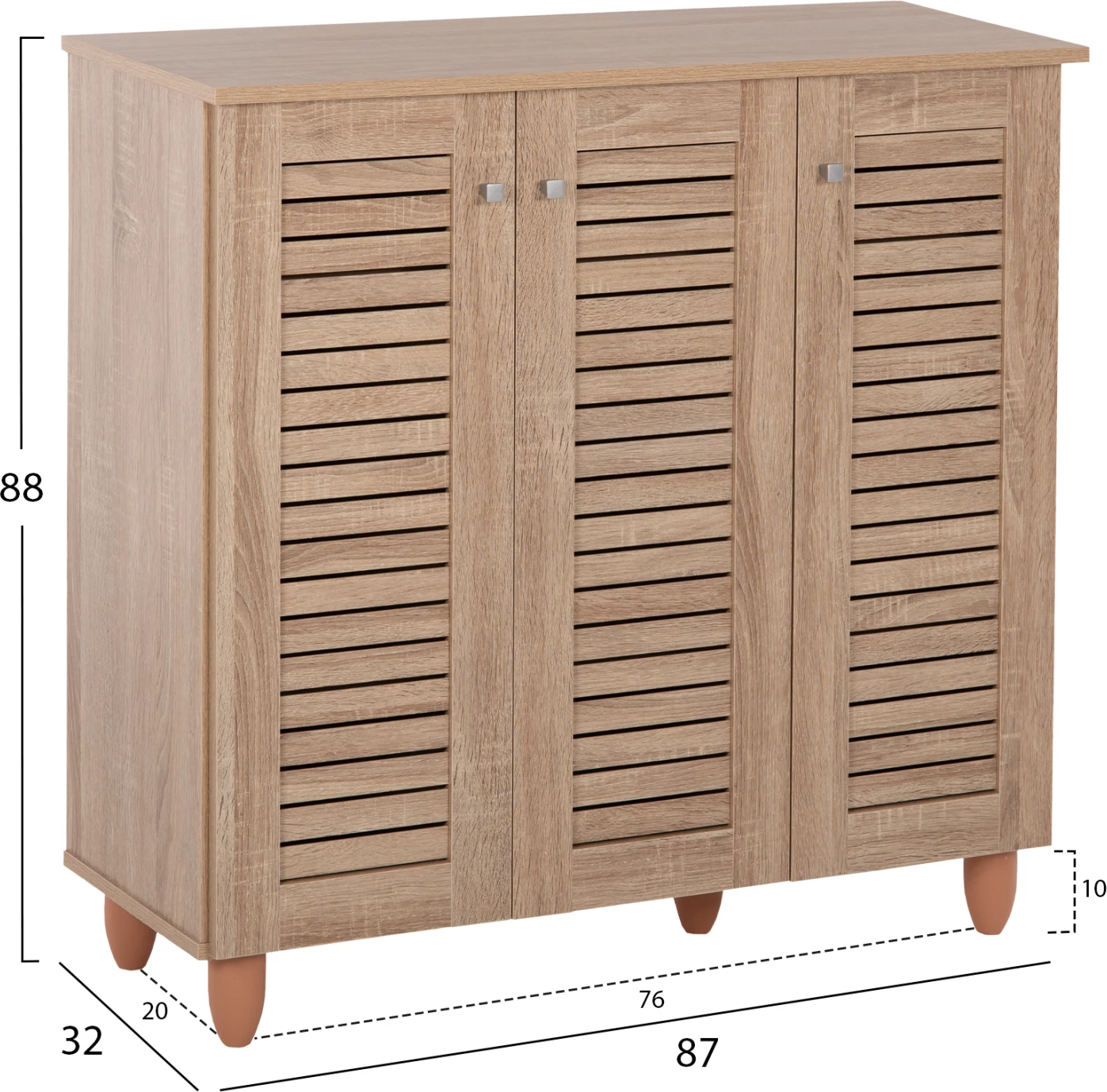 Dollap këpucësh PROLLY FH9609.02 melaminë, ngjyrë sonoma, 3 dyer, 4 rafte, 87x32x88H cm