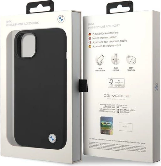 Mbështjellës BMW BMHCP14SSILBK për iPhone 14, 6.1", silikon, i zi