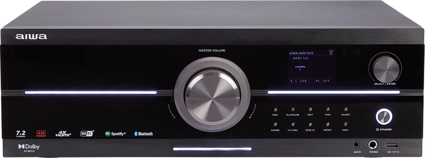 Receiver AV Aiwa AVR-7210 7.2CH Dolby Atmos 4K HDR Wi-Fi Bluetooth 5.2 AirPlay 2, i zi