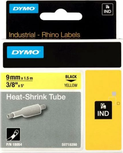 Tub tkurrës për etiketim kabllosh, Dymo RhinoPRO 18054, 9mm x 1.5m, e zezë në të verdhë