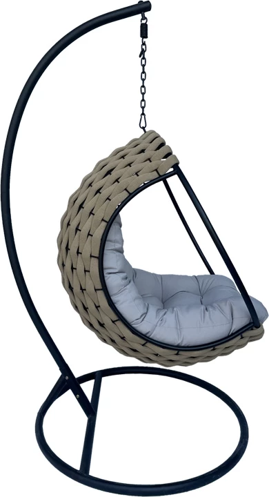 Folja swing nest me bazë metalike të zezë - pvc ngjyrë bezhë-gri 100x105x195cm