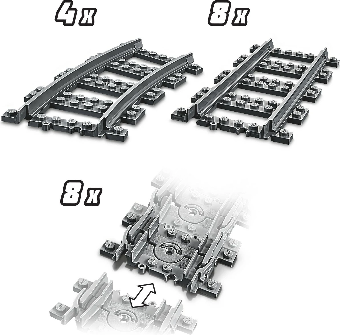 Set lodrash LEGO City Tracks 60205, 20 pjesë, ngjyrë gri