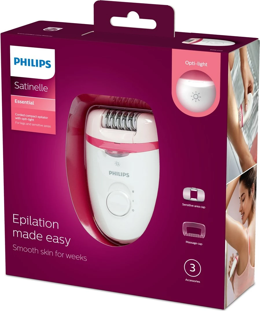 Epilator Philips Satinelle Essential BRE255/00, e bardhë/rozë
