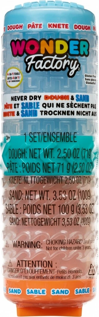 Set argjile modeluese dhe rëre kinetike MGA Wonder Factory Never Dry, blu dhe portokalli