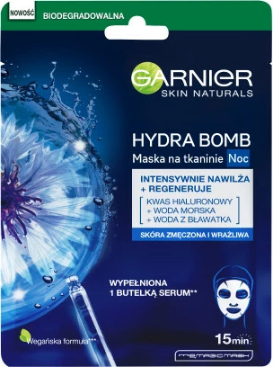 Maskë pëlhure për fytyrë Garnier Hydra Bomb për femra, 28g