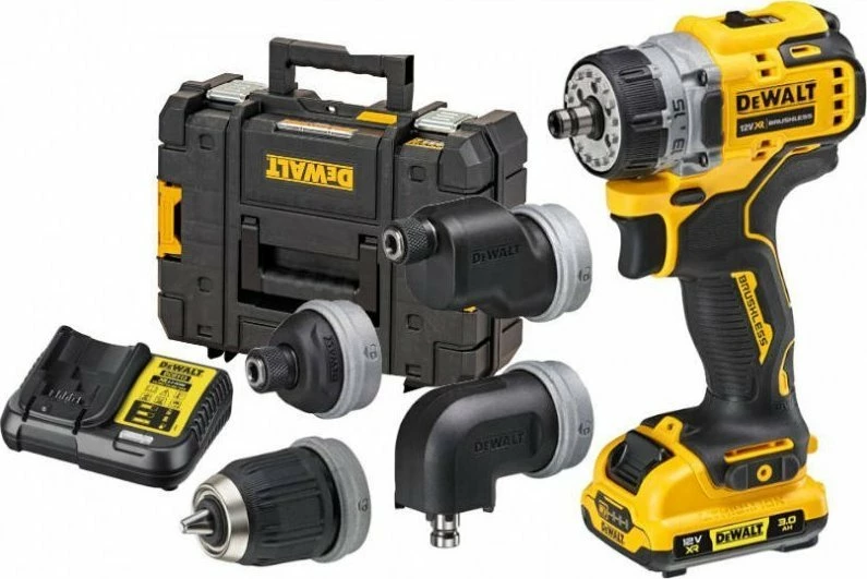 Trapan-vidhostar pa kabllo DeWalt DCD703L2T 12V, 2x 3Ah, me karikues, me valixhe, verdhë/zi