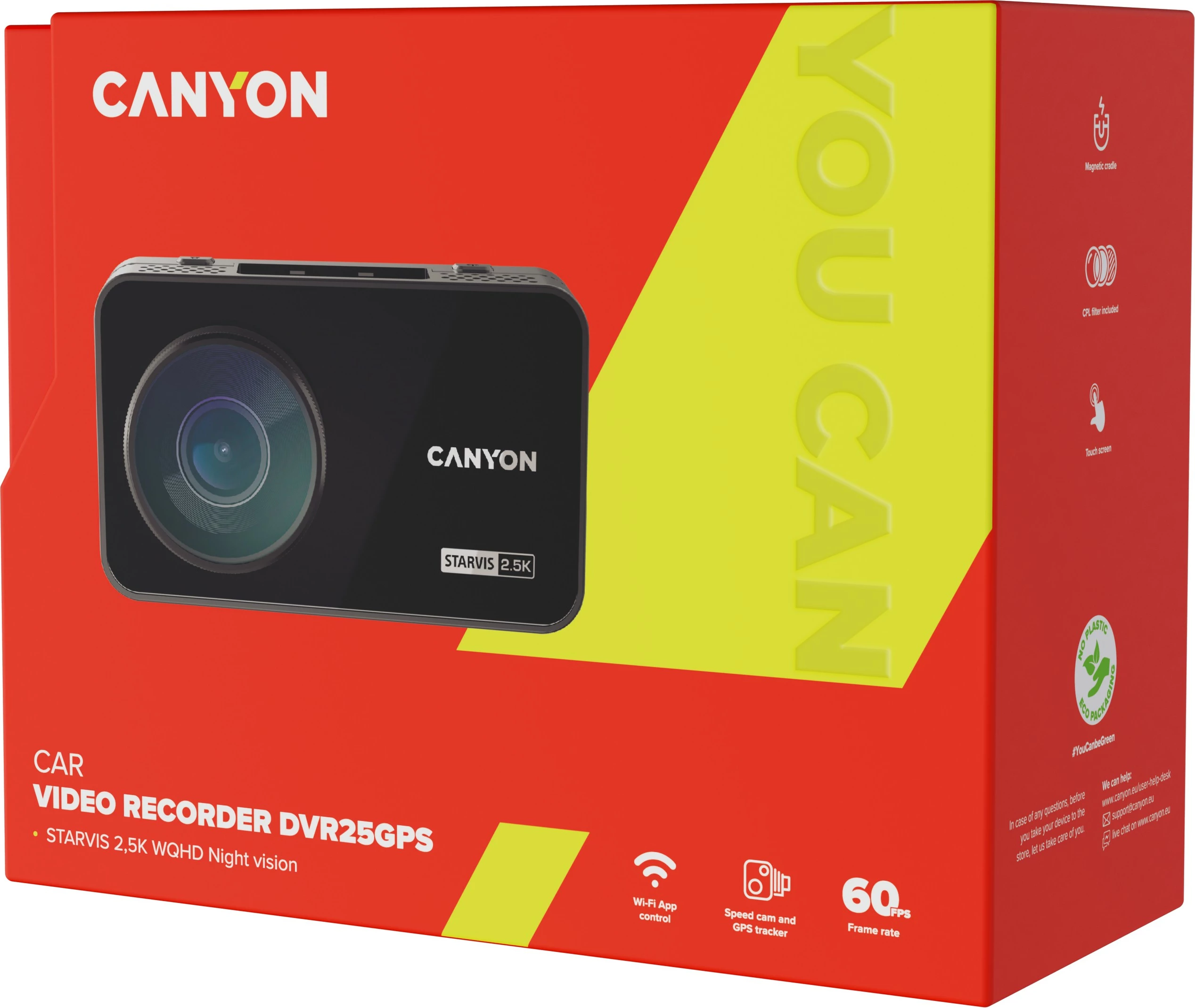 Kamerë aksioni Canyon DVR25GPS, ekran 3.0'' IPS, WQHD 2.5K, Wi-Fi, GPS, e zezë
