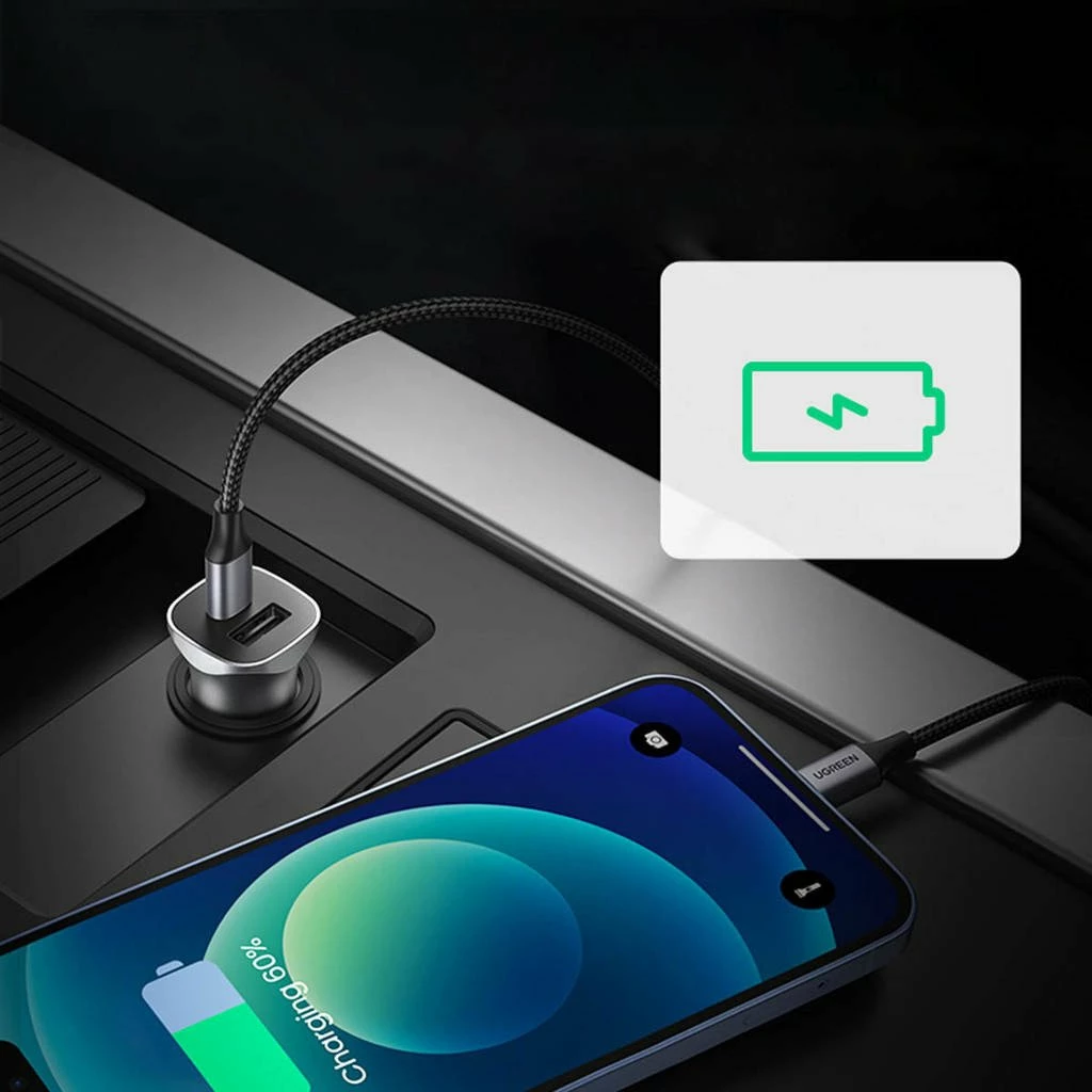 Karikues veture Ugreen CD130 18W 1x USB-A + 1x USB-C 3.4A 12/24V Quick Charge, gri (UGR1206GRY)