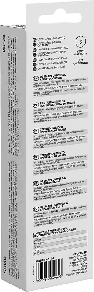 Telekomandë universale SAVIO RC-24 për LG SMART TV, e zezë