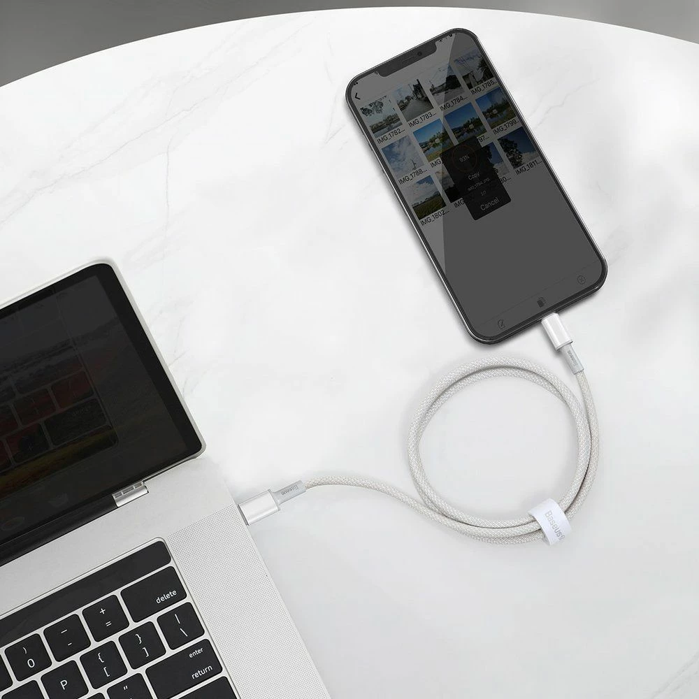 Kabllo Baseus USB-C në Lightning 1 m Power Delivery 20W, e bardhë, 1 copë